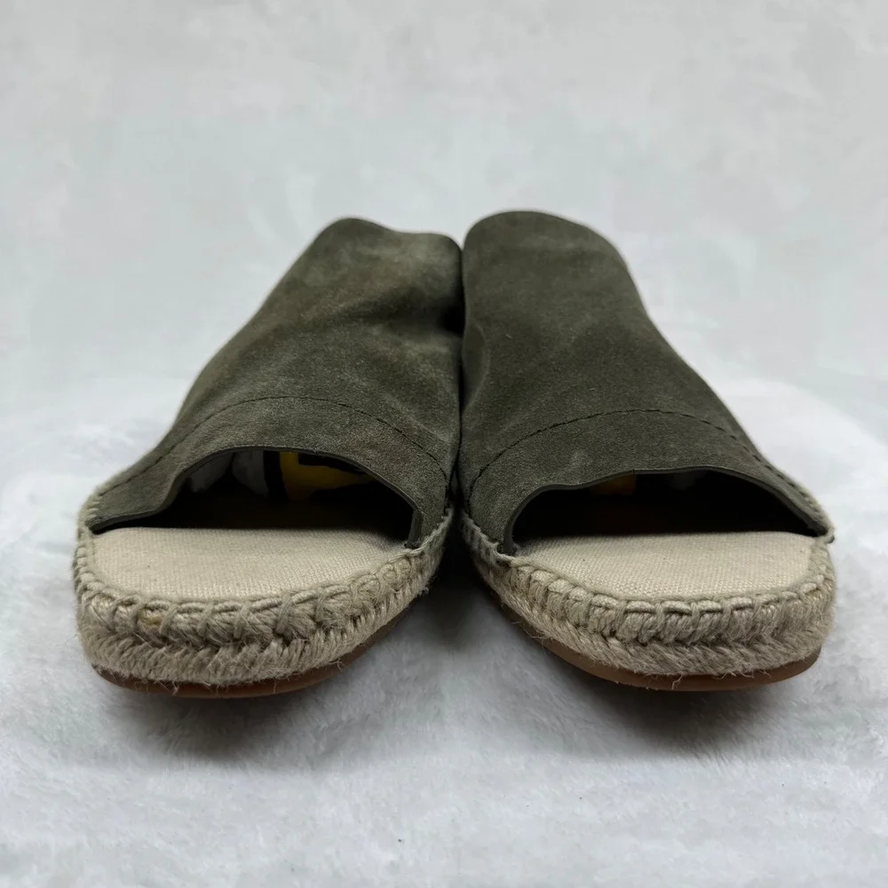 Splendid Green Suede Espadrille Slide‎ Sandals Jute Whipstitch Estimated 9
